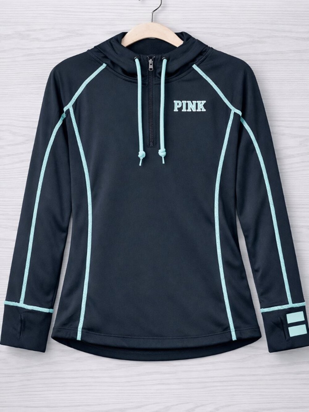 Victoria’s Secret PINK Ultimate Half‑Zip Hoodie – Black & Mint